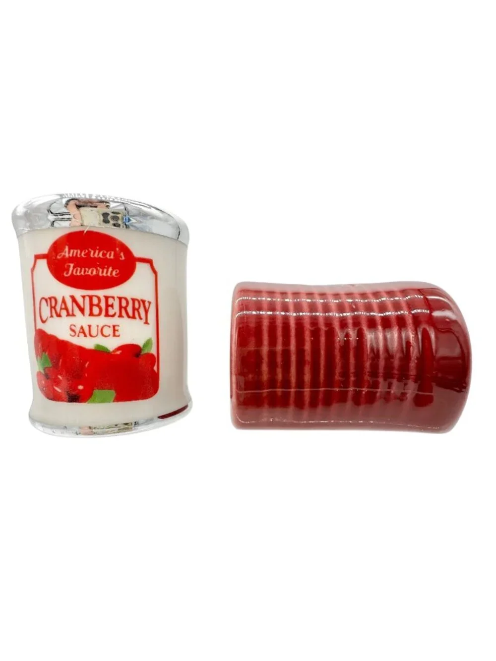 Americas Favorite Cranberry Sauce Ceramic Salt and Pepper Shakers Set Red White
